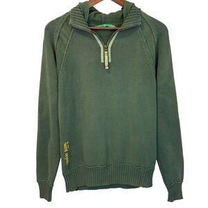 Spykar Dark Green Hooded 1/4 Zip Long Sleeve Sweater Size Large